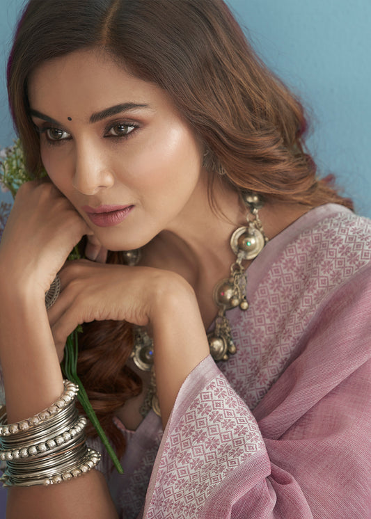 Soft Linen Saree with Chikankari Woven Border-002