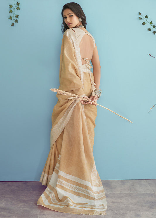 Soft Linen Saree with Chikankari Woven Border-003