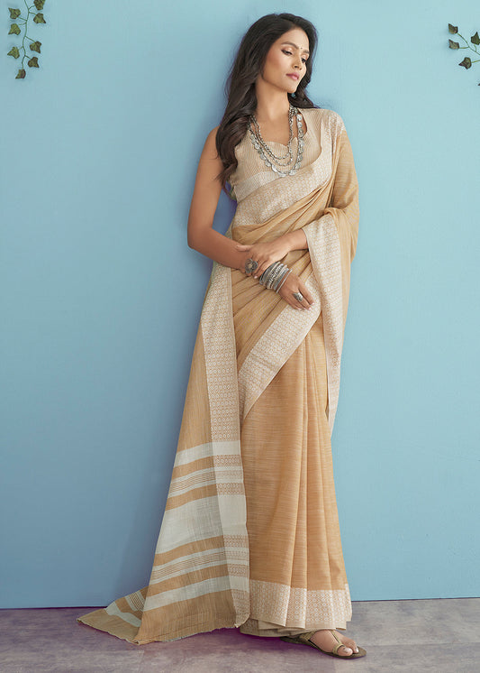 Soft Linen Saree with Chikankari Woven Border-003