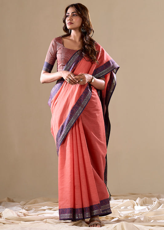 Handloom Cotton Saree with Contrast Border-003