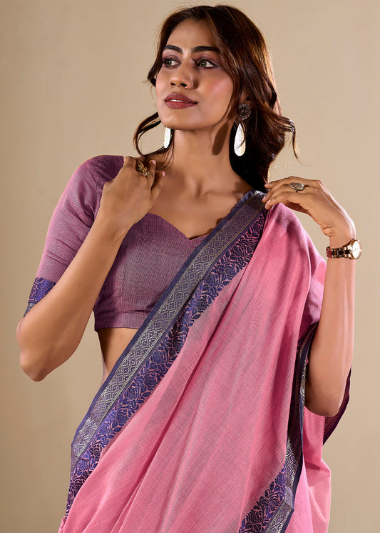 Handloom Cotton Saree with Contrast Border-005