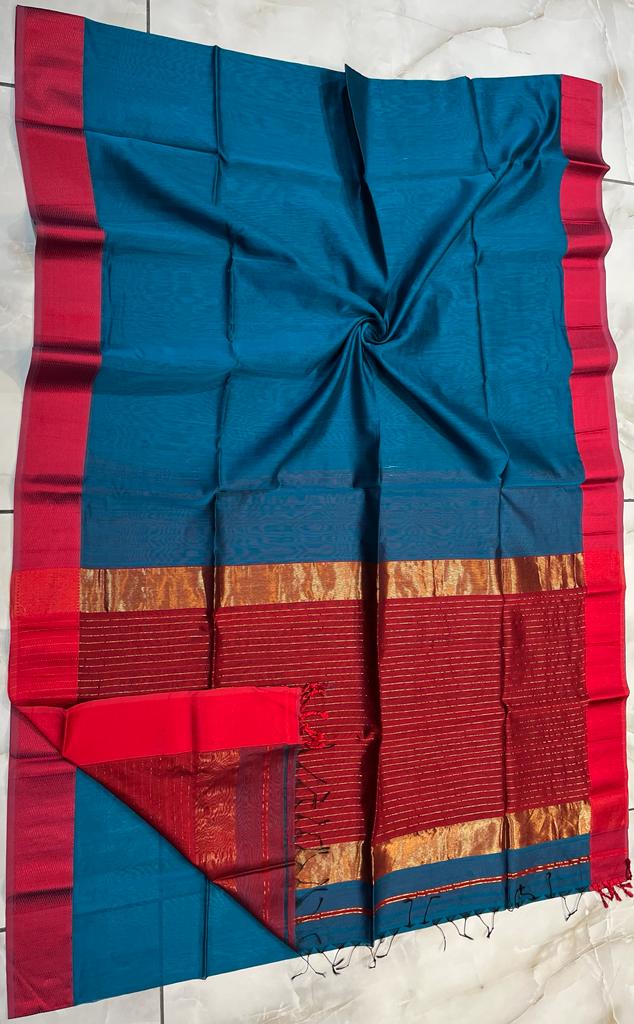 Maheshwari Handwoven Resham Border Saree (Product Code 006)