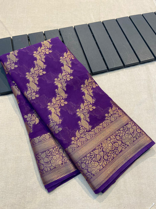 Khadi Georgette Silk Saree with Zari Accents- 003