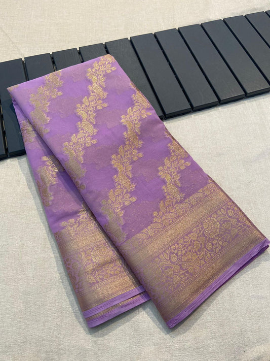 Khadi Georgette Silk Saree with Zari Accents- 002