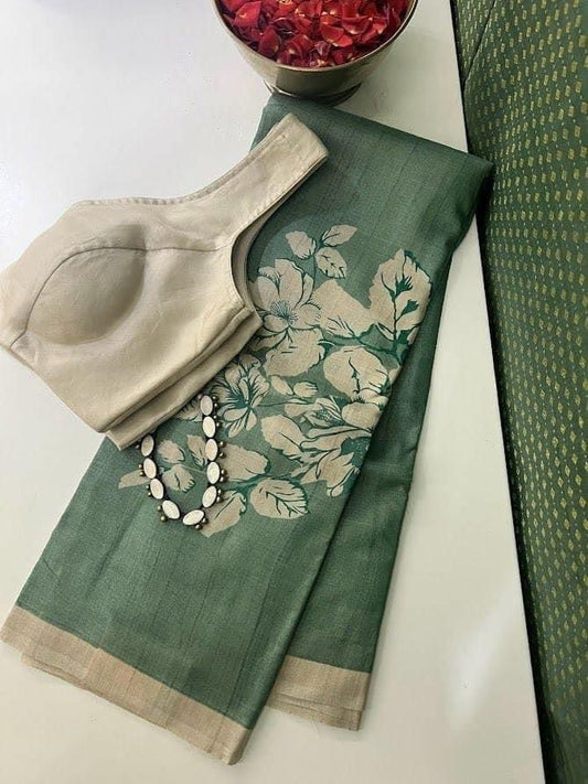 Elegant Gaachi Tussar Saree with Beautiful Floral Screen Printing-001