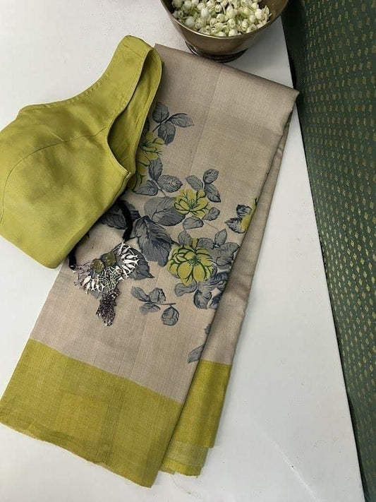 Elegant Gaachi Tussar Saree with Beautiful Floral Screen Printing-004