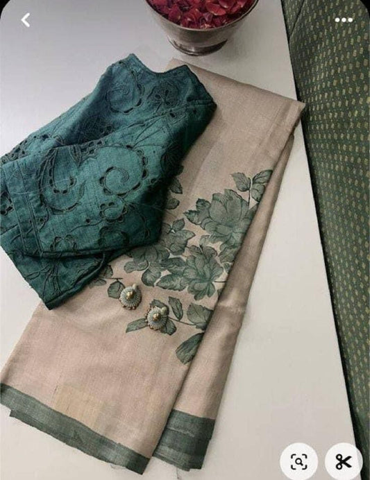 Elegant Gaachi Tussar Saree with Beautiful Floral Screen Printing-003