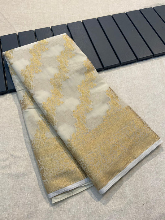 Khadi Georgette Silk Saree with Zari Accents- 004