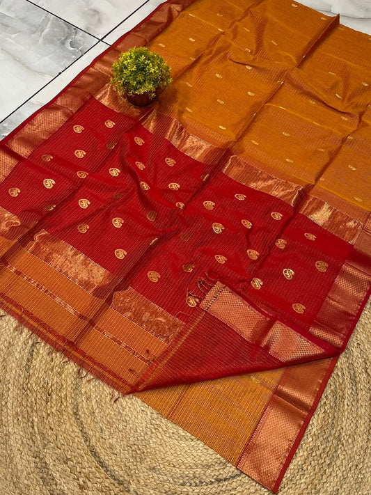 Traditional Pure Maheshwari Handloom Tissue Small Jari Chex-014