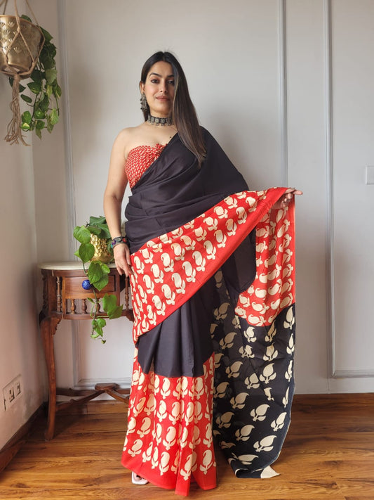 Printed Cotton Mulmul Sarees with Blouse 013