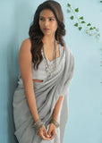 Soft Linen  Saree with Chikankari Woven Border-001