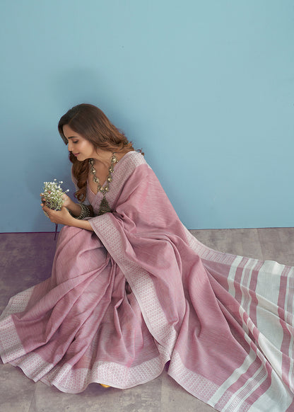 Soft Linen  Saree with Chikankari Woven Border-002