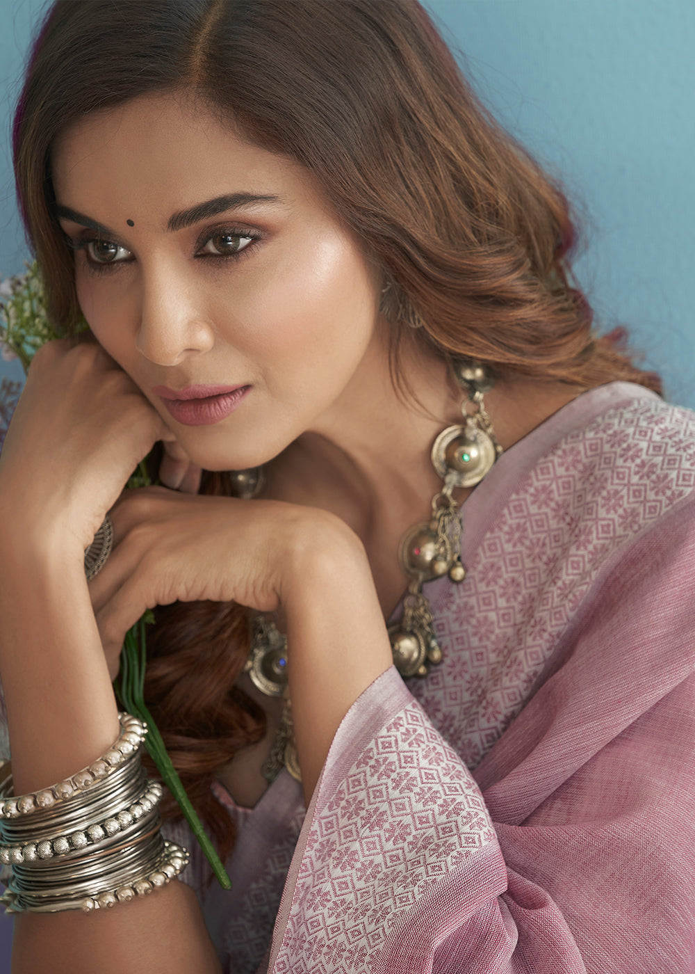 Soft Linen  Saree with Chikankari Woven Border-002