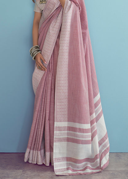 Soft Linen  Saree with Chikankari Woven Border-002