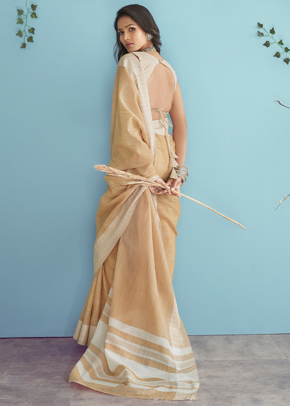 Soft Linen  Saree with Chikankari Woven Border-003