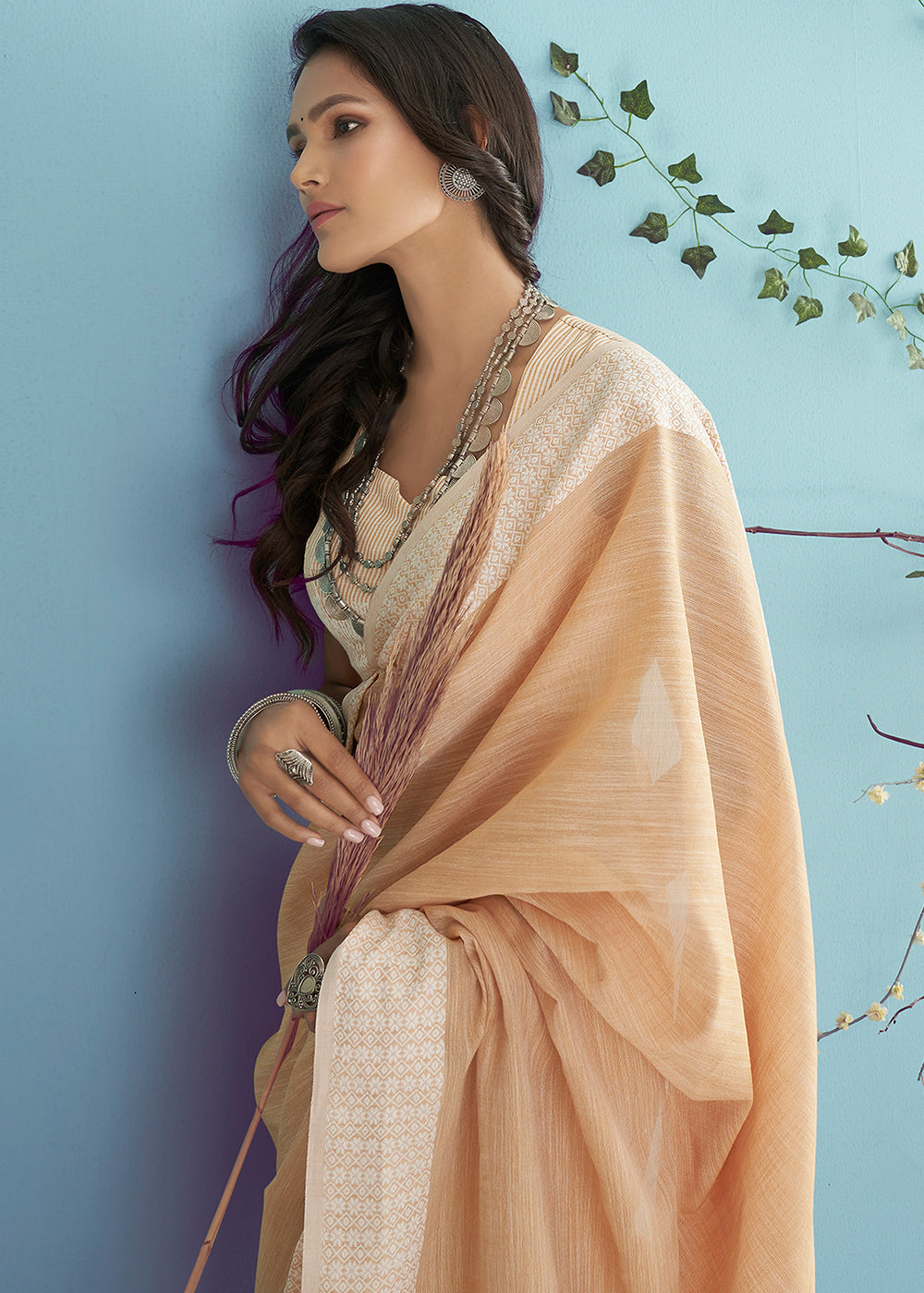 Soft Linen  Saree with Chikankari Woven Border-003