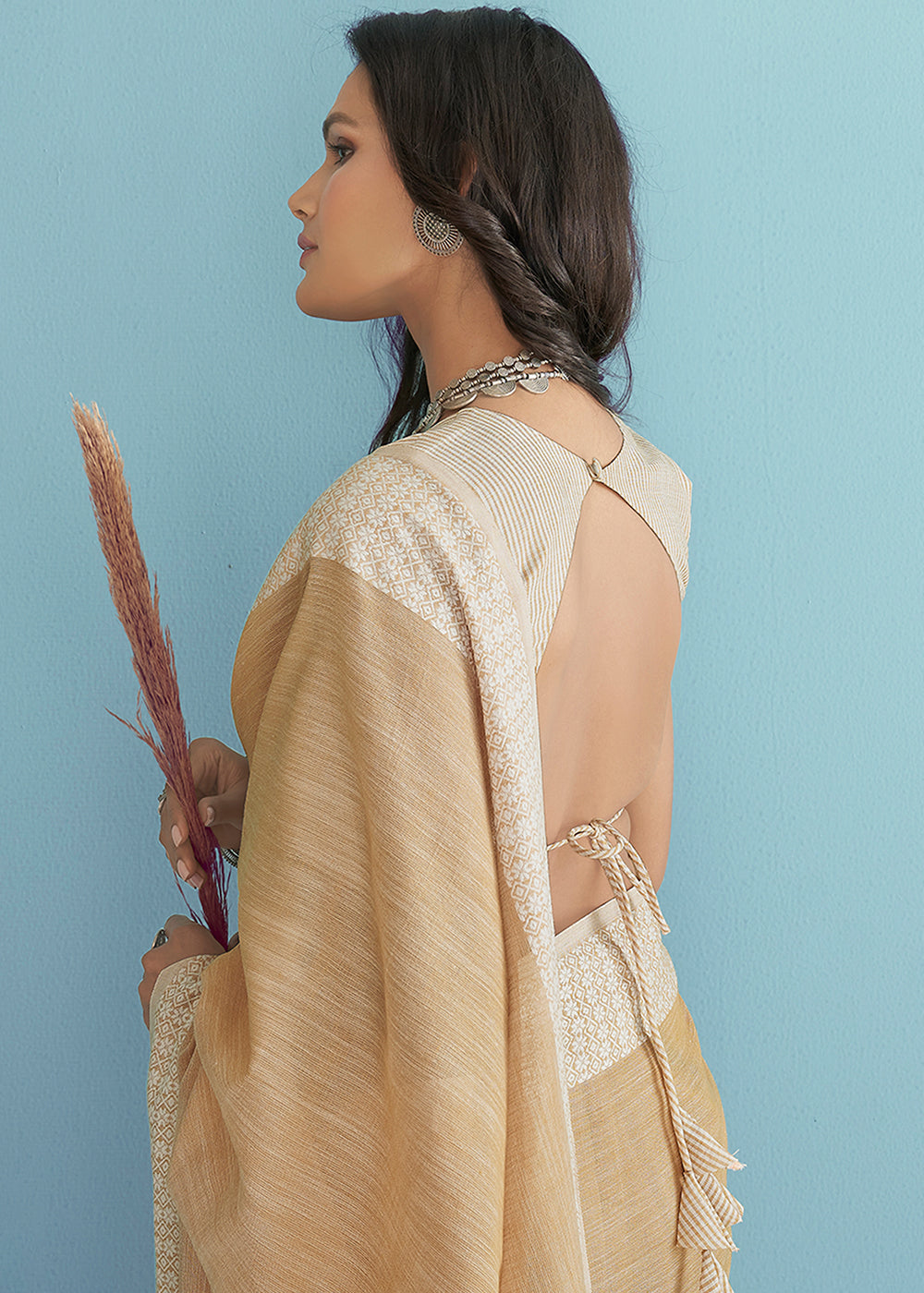 Soft Linen  Saree with Chikankari Woven Border-003