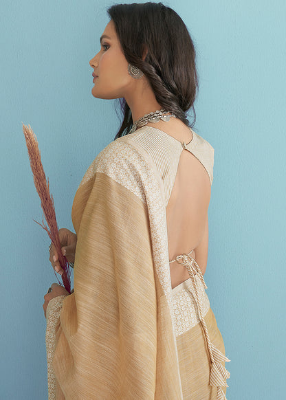 Soft Linen  Saree with Chikankari Woven Border-003