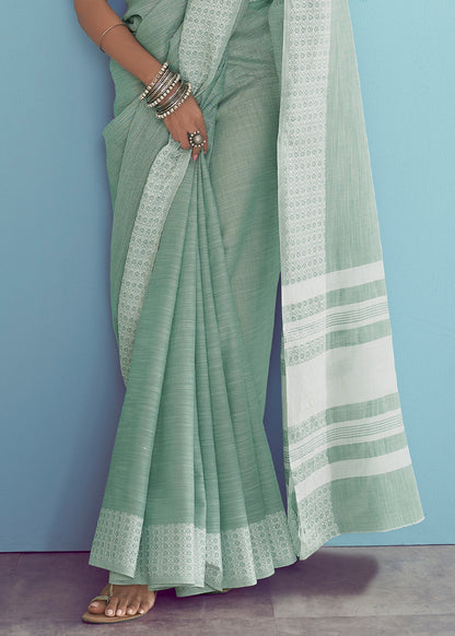 Soft Linen  Saree with Chikankari Woven Border-004