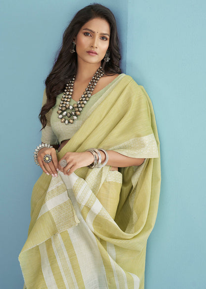 Soft Linen  Saree with Chikankari Woven Border-005