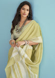 Soft Linen  Saree with Chikankari Woven Border-005