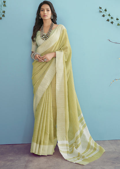 Soft Linen  Saree with Chikankari Woven Border-005