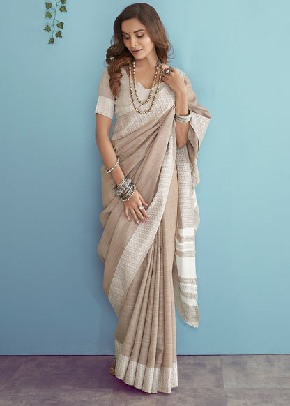 Soft Linen  Saree with Chikankari Woven Border-006