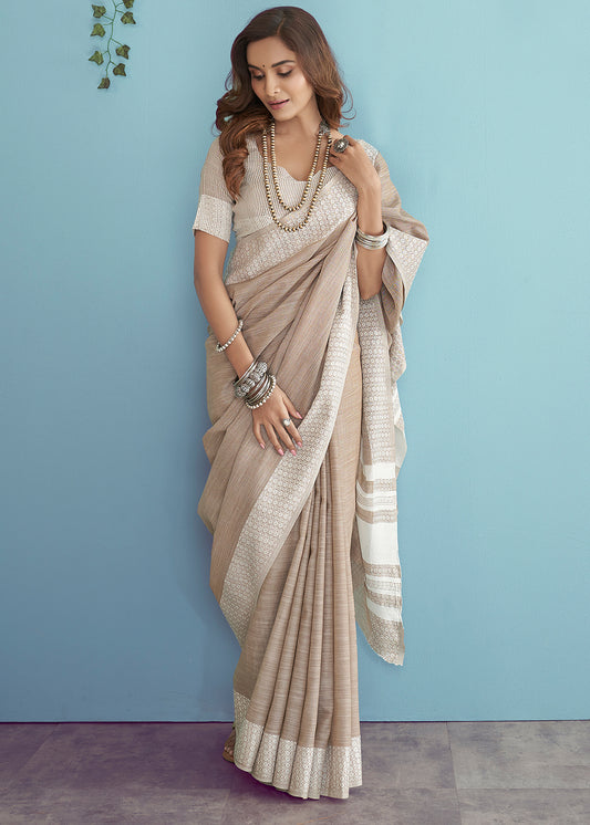 Soft Linen  Saree with Chikankari Woven Border-006