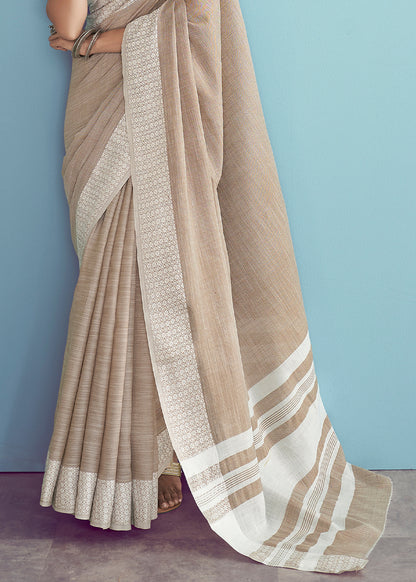 Soft Linen  Saree with Chikankari Woven Border-006
