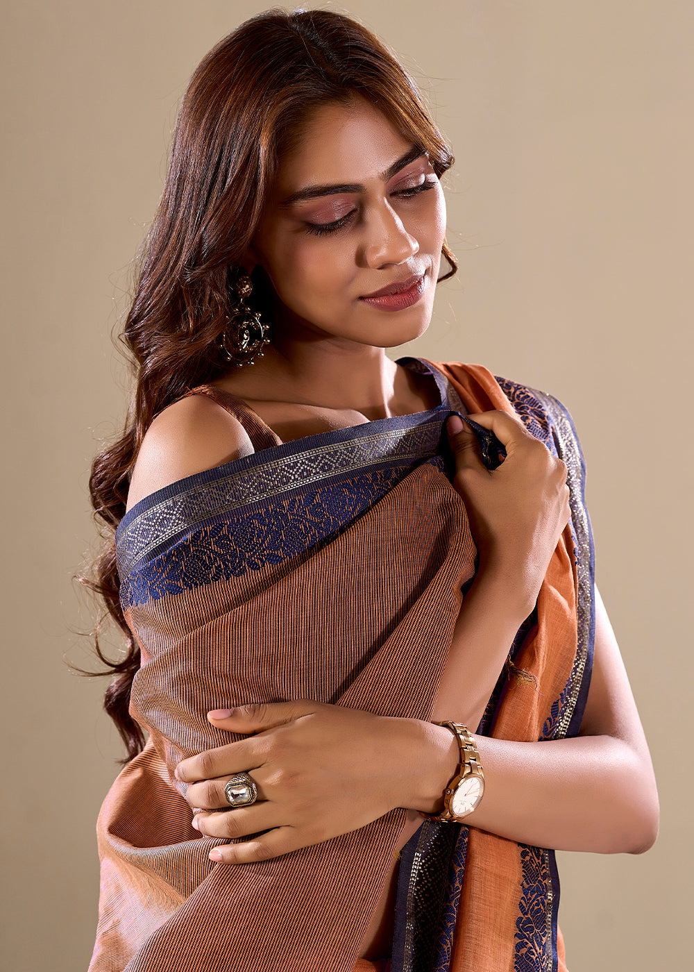 Handloom Cotton Saree with Contrast Border-002