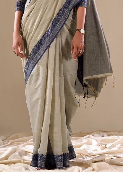 Handloom Cotton Saree with Contrast Border-004