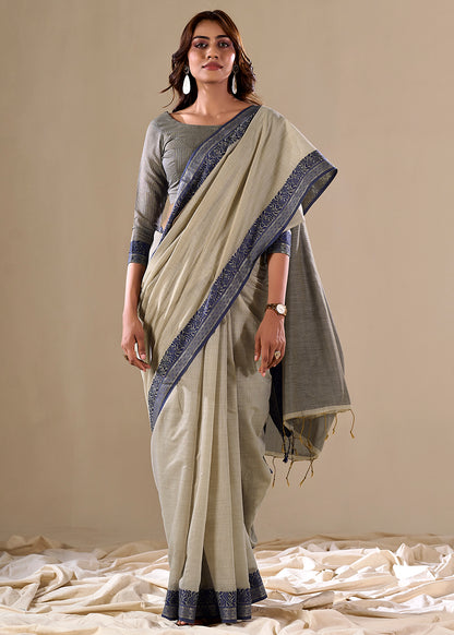 Handloom Cotton Saree with Contrast Border-004