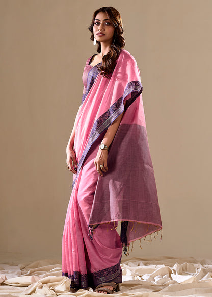 Handloom Cotton Saree with Contrast Border-005