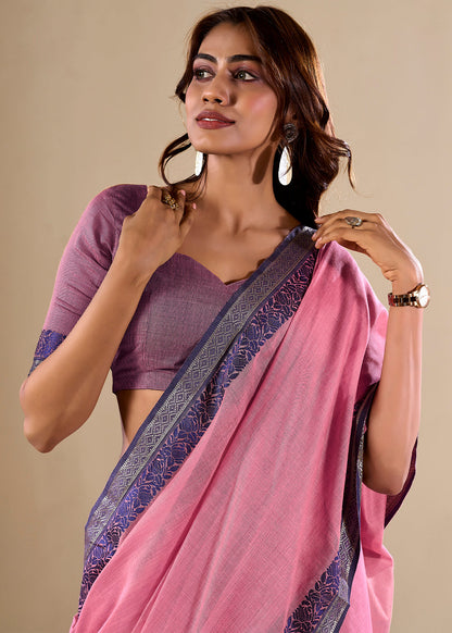 Handloom Cotton Saree with Contrast Border-005