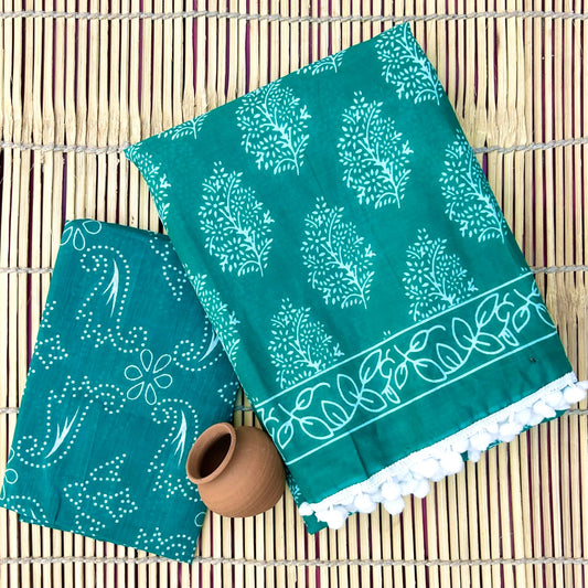 Bagru Block Print Cotton Mulmul Saree (Product Code - 104)