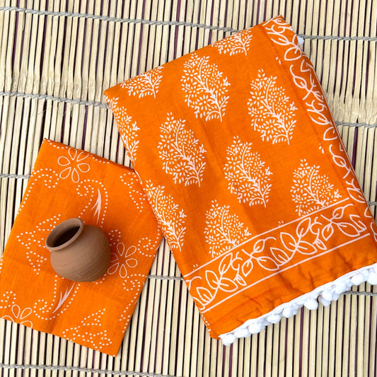 Bagru Block Print Cotton Mulmul Saree (Product Code - 103)