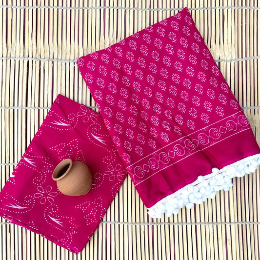 Bagru Block Print Cotton Mulmul Saree (Product Code - 101)