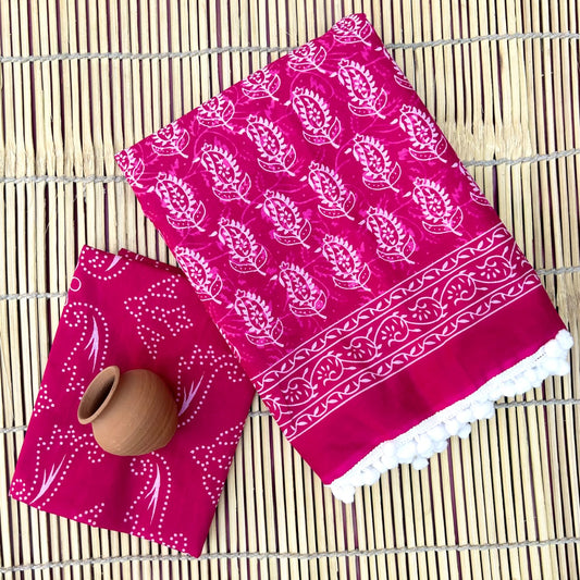 Bagru Block Print Cotton Mulmul Saree (Product Code - 099)