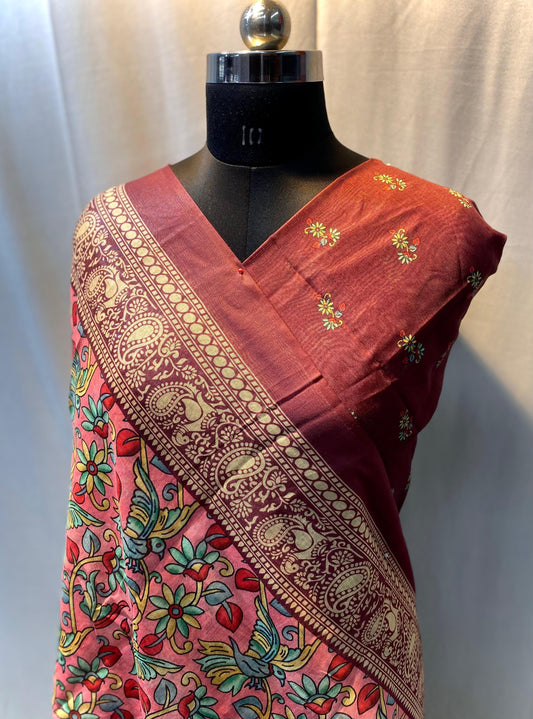 Elegant Soft Cotton Chanderi Saree with Kalamkari Digital Print and Tassels- 003