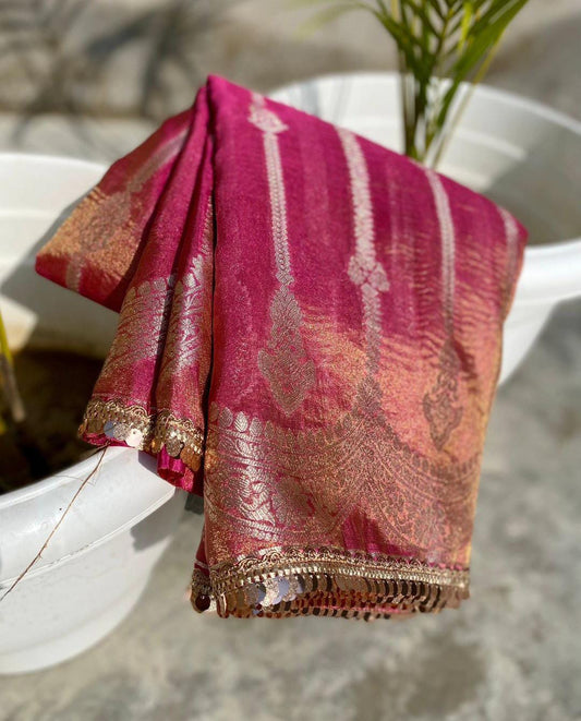 Banarasi Handloom Tissue Crushed Silk Saree