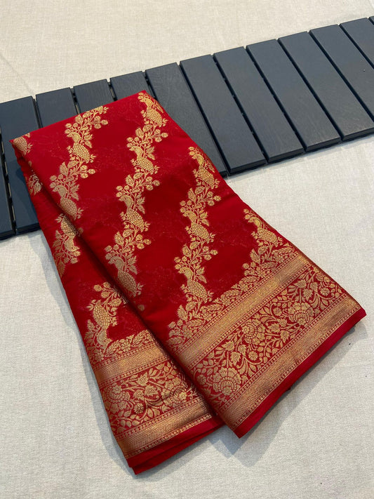 Khadi Georgette Silk Saree with Zari Accents- 001