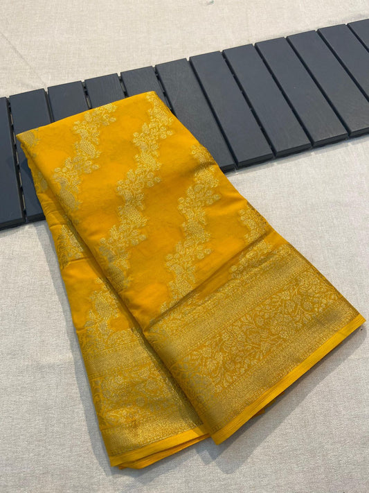 Khadi Georgette Silk Saree with Zari Accents- 005