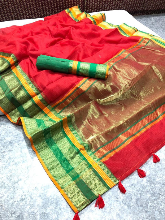 Super Soft Kota Doria Cotton Saree with Heavy Jacquard Weaving Border - 009