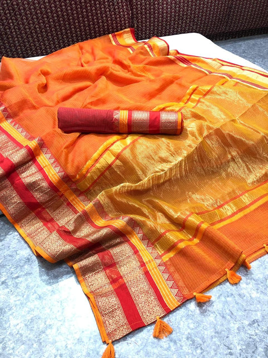 Super Soft Kota Doria Cotton Saree with Heavy Jacquard Weaving Border - 008