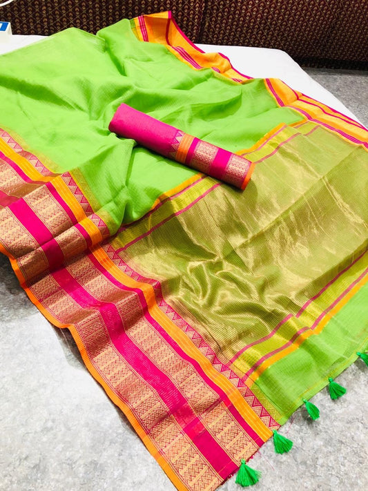 Super Soft Kota Doria Cotton Saree with Heavy Jacquard Weaving Border - 007