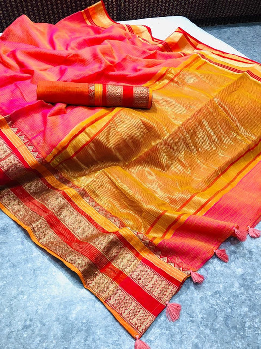 Super Soft Kota Doria Cotton Saree with Heavy Jacquard Weaving Border - 006