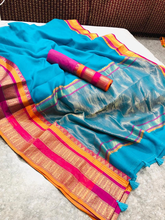 Super Soft Kota Doria Cotton Saree with Heavy Jacquard Weaving Border - 003