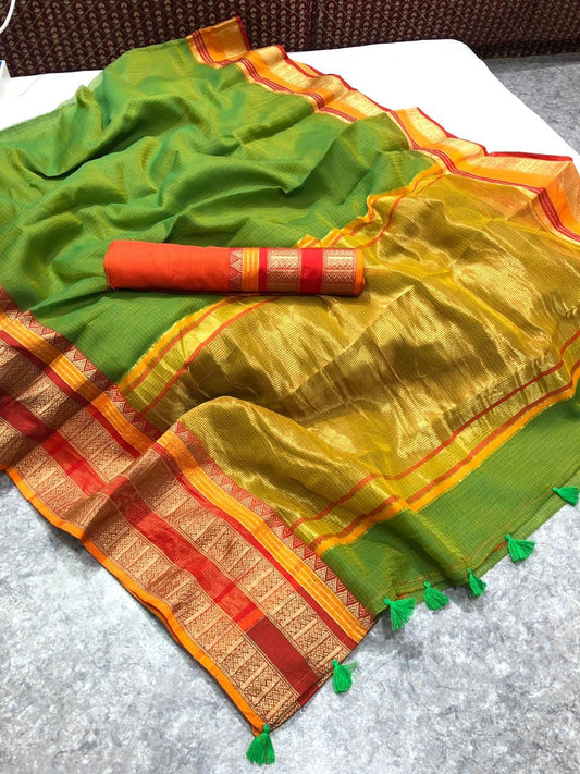 Super Soft Kota Doria Cotton Saree with Heavy Jacquard Weaving Border - 002