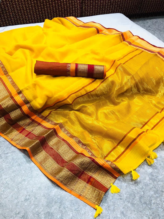 Super Soft Kota Doria Cotton Saree with Heavy Jacquard Weaving Border - 001