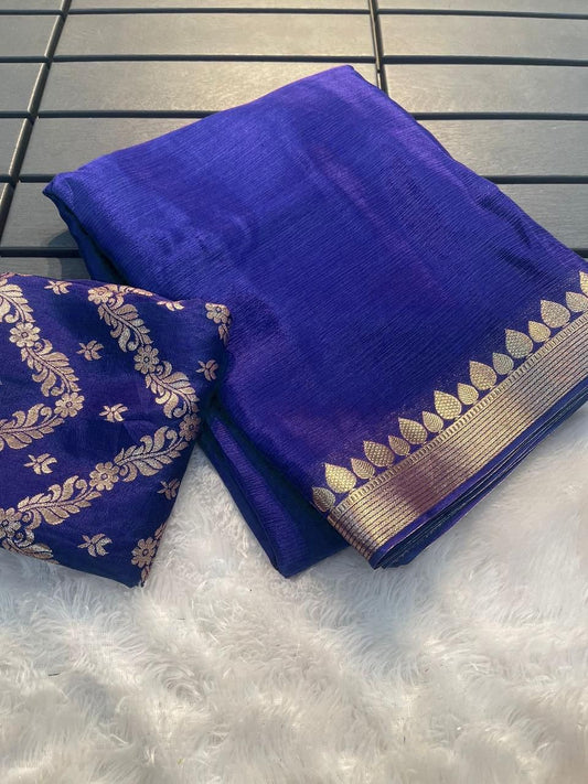 Beautiful Pure Chinon Chiffon Saree with Zari Weaving Border- 003